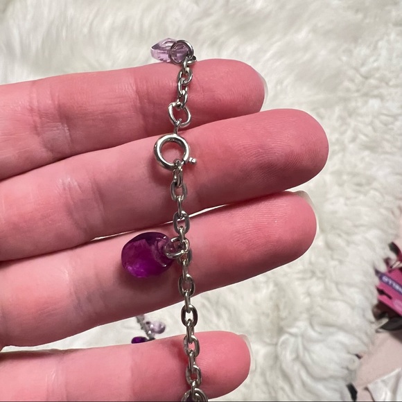 Vintage 1950’s Sarah Coventry Silver Tone Double Necklace Purple Glass Beads - Picture 3 of 15